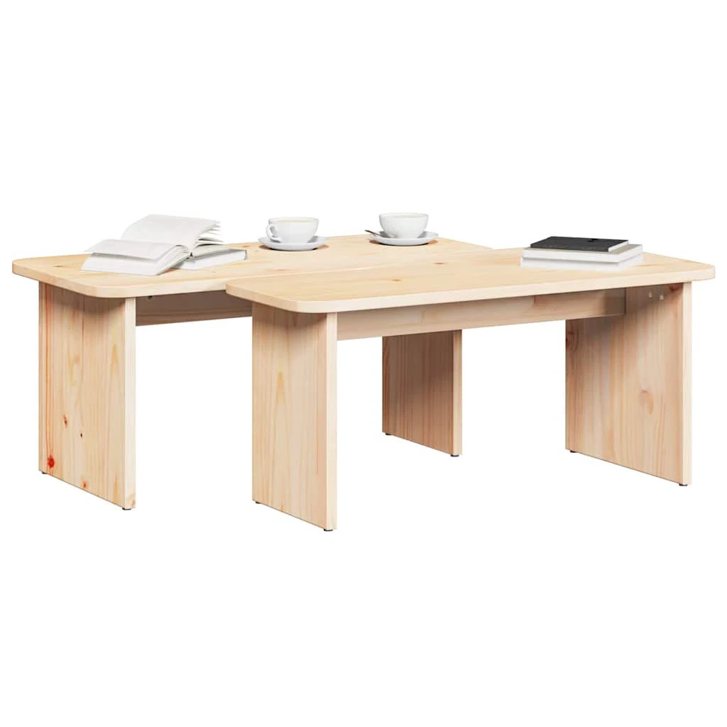 vidaXL VidaXL Coffee Tables Set Two Round Rustic Pine Wood Solid Finish Living Room Decor - Coffee Table
