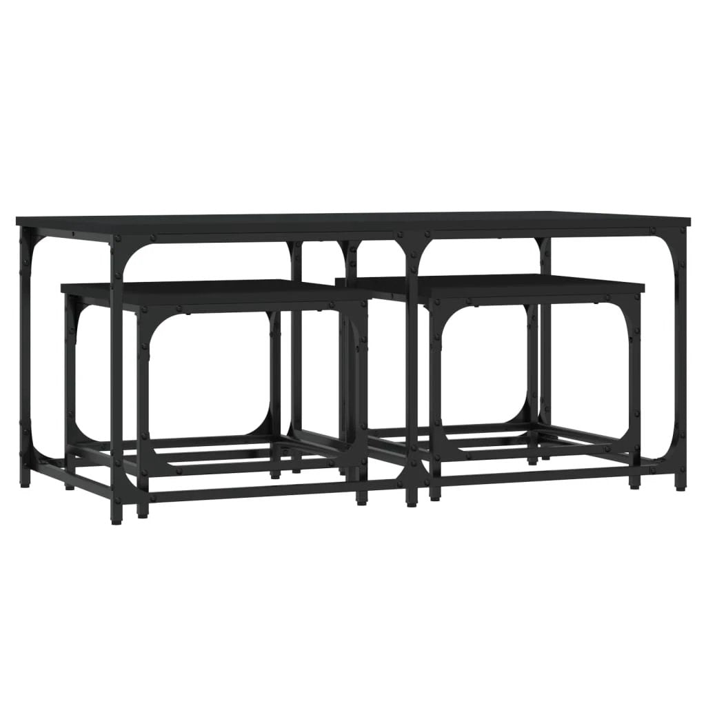 vidaXL Three-Piece Nesting Coffee Tables Black Engineered Wood Industrial Style For Small Spaces by vidaXL