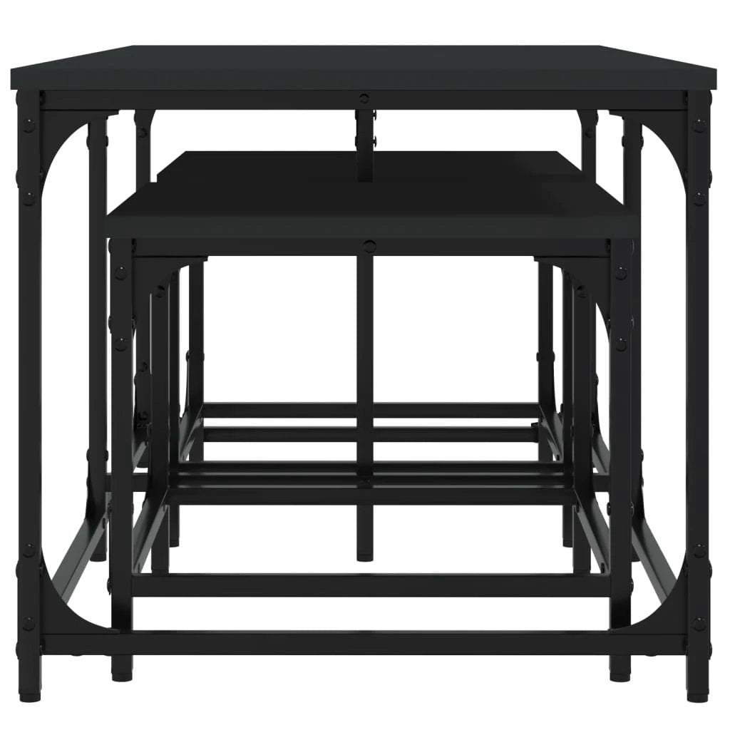 vidaXL Three-Piece Nesting Coffee Tables Black Engineered Wood Industrial Style For Small Spaces by vidaXL