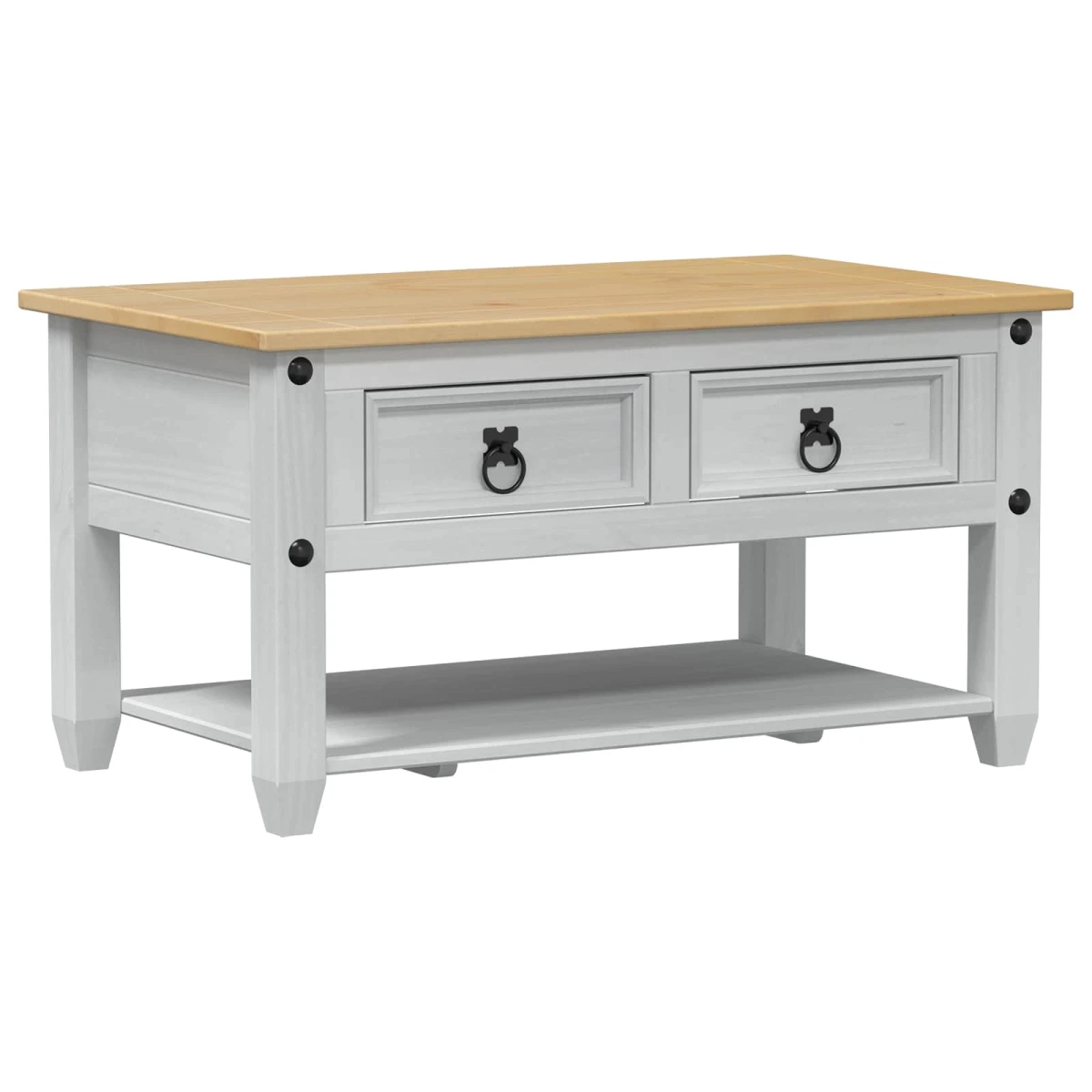 vidaXL VidaXL Rustic White Coffee Table With Drawer 85 X 50 X 45 cm Solid Pine Wood Modern Living Room - Coffee Table