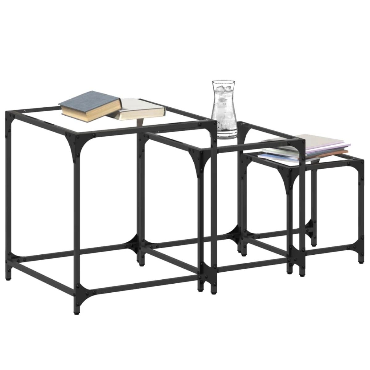 VidaXL Nesting Coffee Tables 3 Piece Set Steel Frames Transparent Glass Tops For Living Room by vidaXL