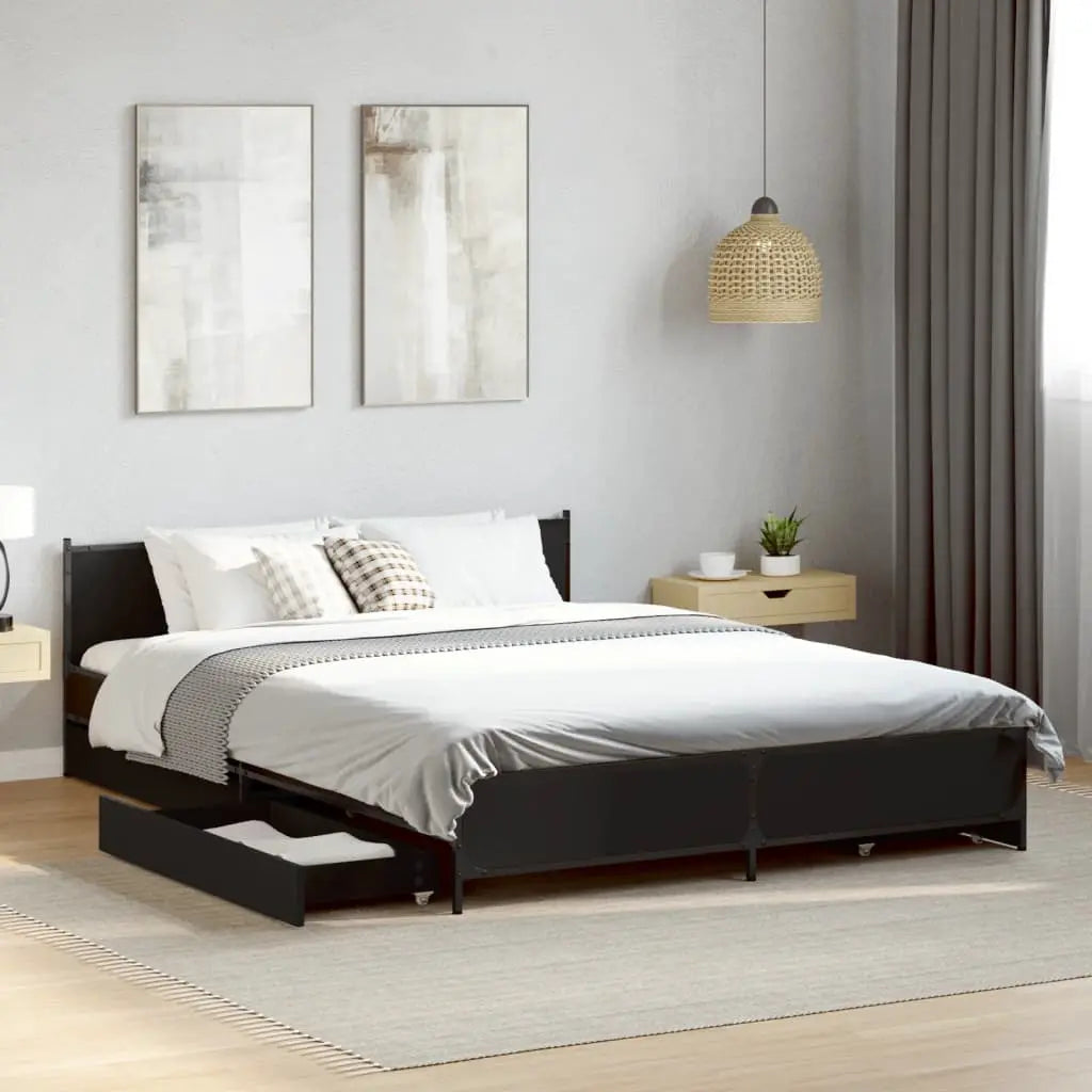 vidaXL Bed Frame with Drawers without Mattress Black 135x190 cm Double - from vidaXL