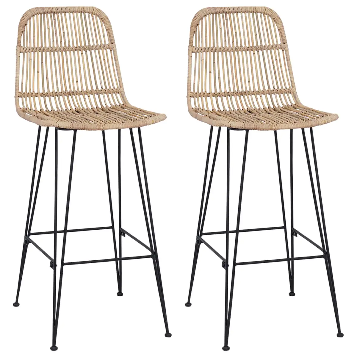 vidaXL vidaXL Bar Stool 2 pcs Natural 44 x 55 x 109 cm Rattan and Steel - Bar Stool