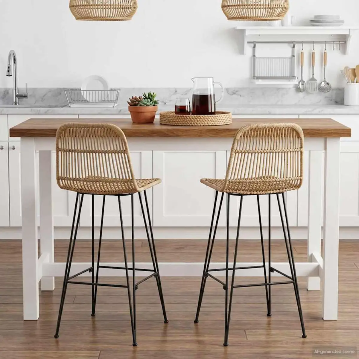 vidaXL vidaXL Bar Stool 2 pcs Natural 44 x 55 x 109 cm Rattan and Steel - Bar Stool