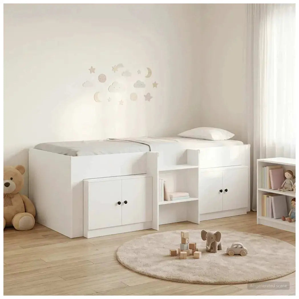 vidaXL Loft Bed Frame with Cabinet 3 pcs White Engineered Wood - from vidaXL
