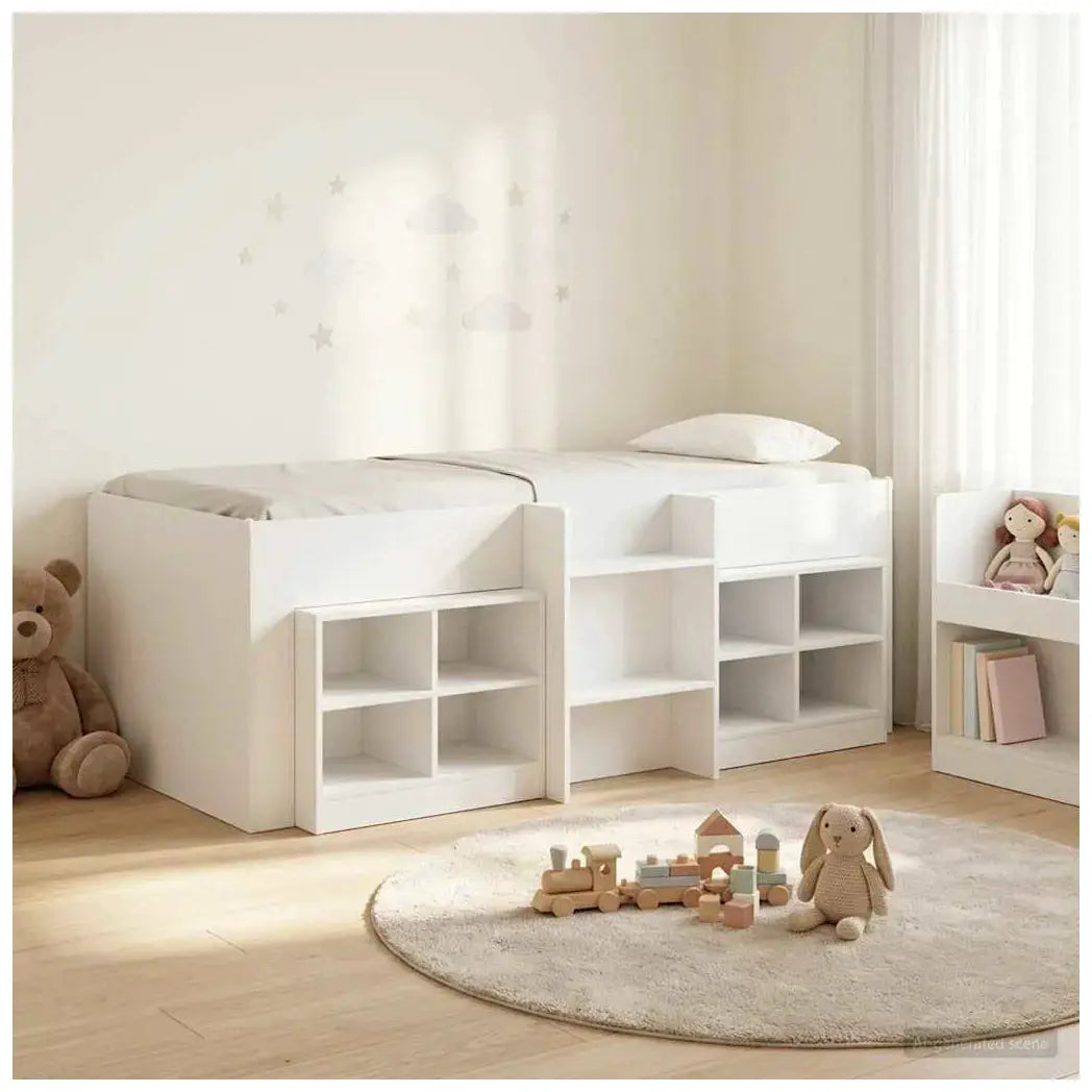 vidaXL Loft Bed Frame with Cabinet 3 pcs White Engineered Wood - from vidaXL