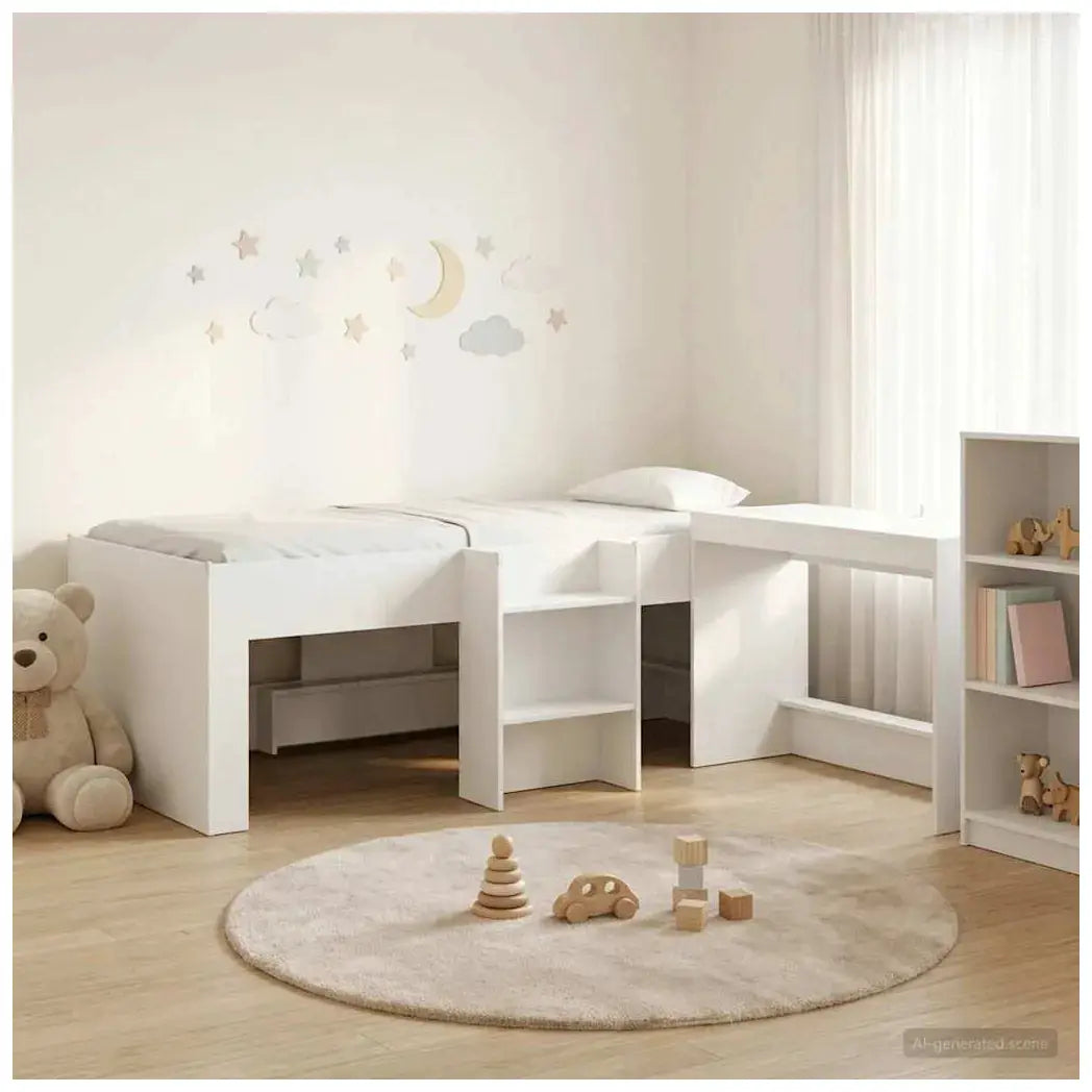 vidaXL Kids'High Bed Frame with Desk 2 pcs White Engineered Wood - from vidaXL