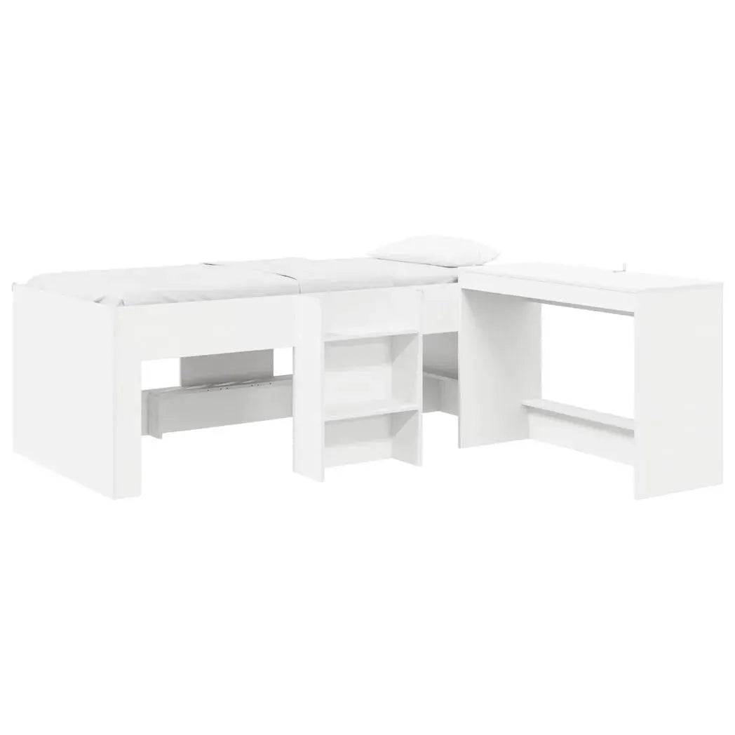 vidaXL Kids'High Bed Frame with Desk 2 pcs White Engineered Wood - from vidaXL