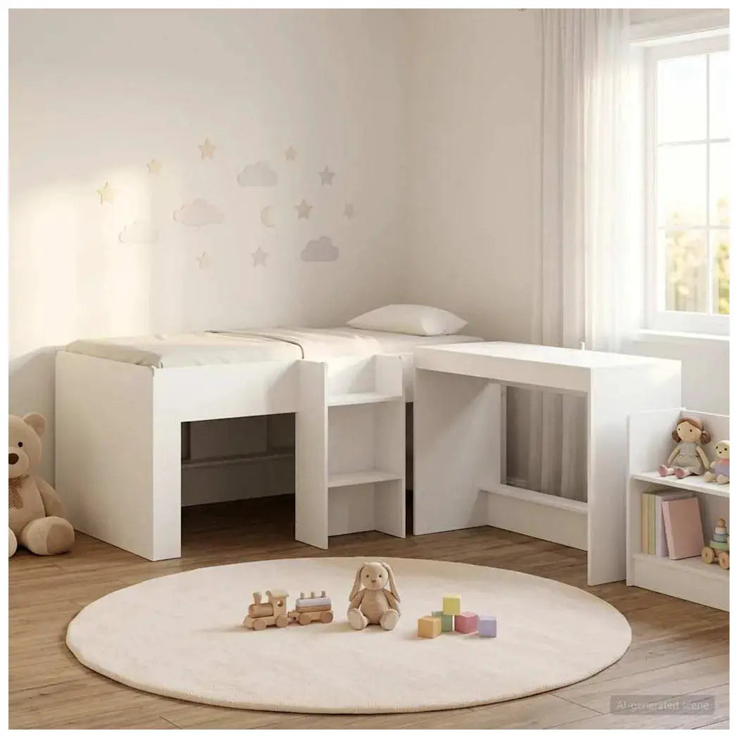 vidaXL Kids'High Bed Frame with Desk 2 pcs White Engineered Wood - from vidaXL