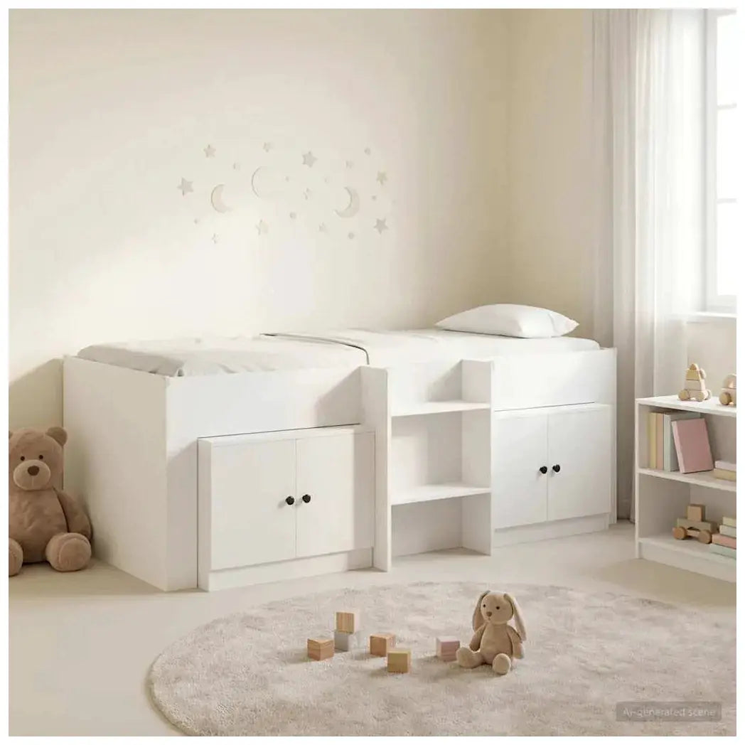 vidaXL Loft Bed Frame with Cabinet 3 pcs White Engineered Wood - from vidaXL