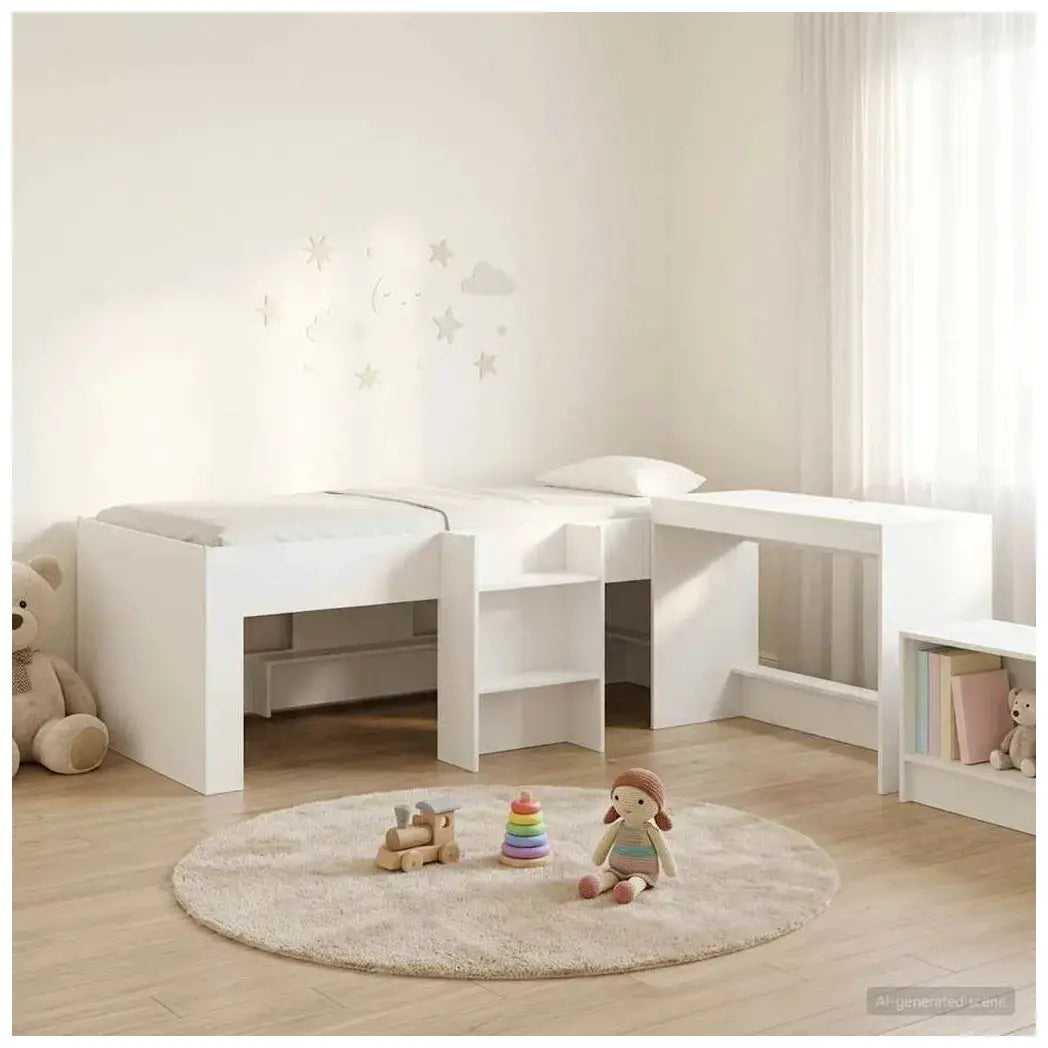 vidaXL Kids'High Bed Frame with Desk 2 pcs White Engineered Wood - from vidaXL