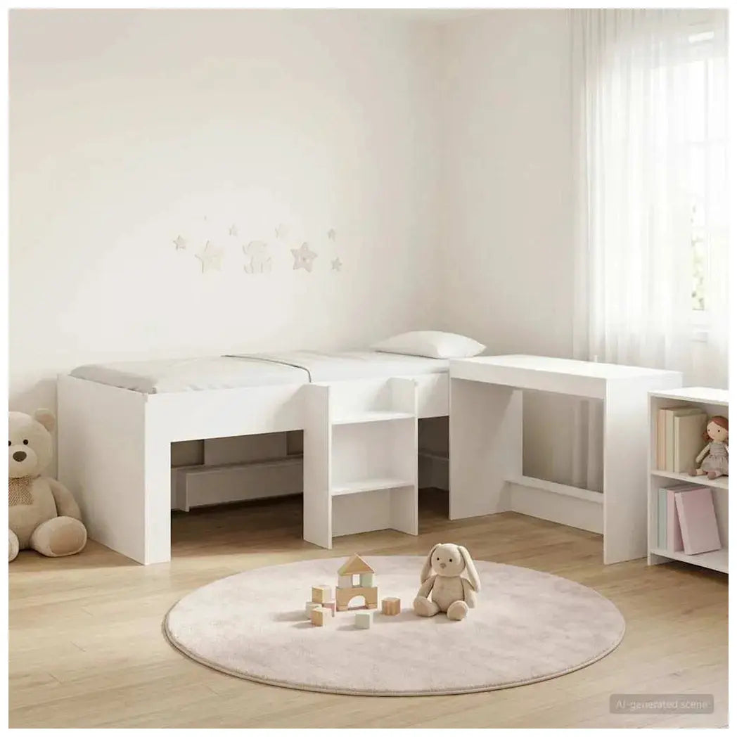 vidaXL Kids'High Bed Frame with Desk 2 pcs White Engineered Wood - from vidaXL