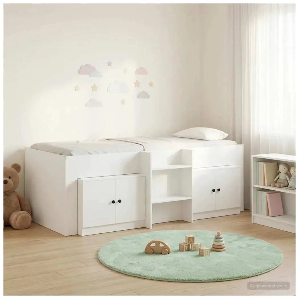 vidaXL Loft Bed Frame with Cabinet 3 pcs White Engineered Wood - from vidaXL