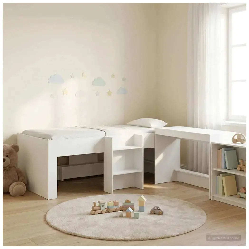 vidaXL Kids'High Bed Frame with Desk 2 pcs White Engineered Wood - from vidaXL