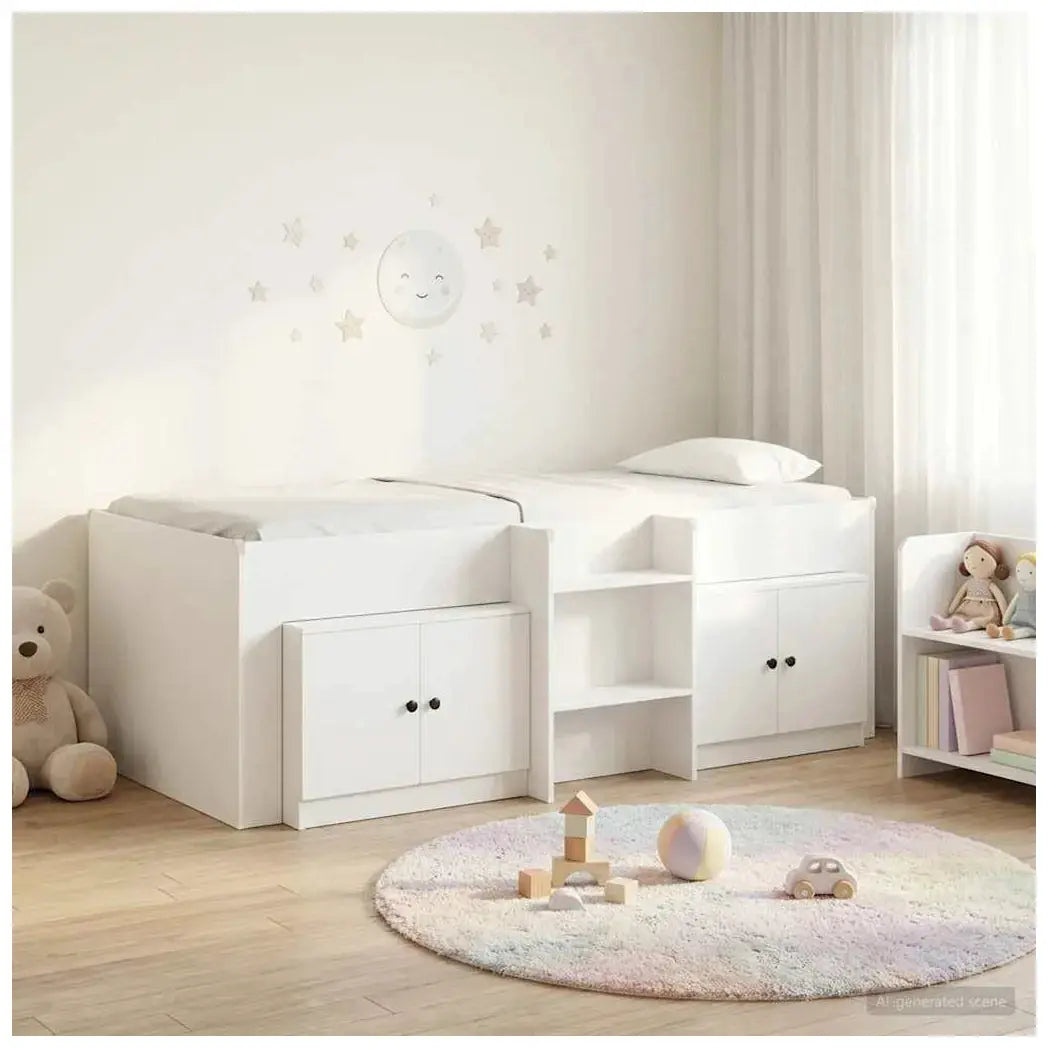 vidaXL Loft Bed Frame with Cabinet 3 pcs White Engineered Wood - from vidaXL