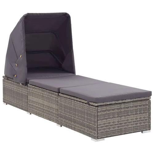 vidaXL Sun Lounger with Canopy and Cushion Poly Rattan Grey - Sun Lounger