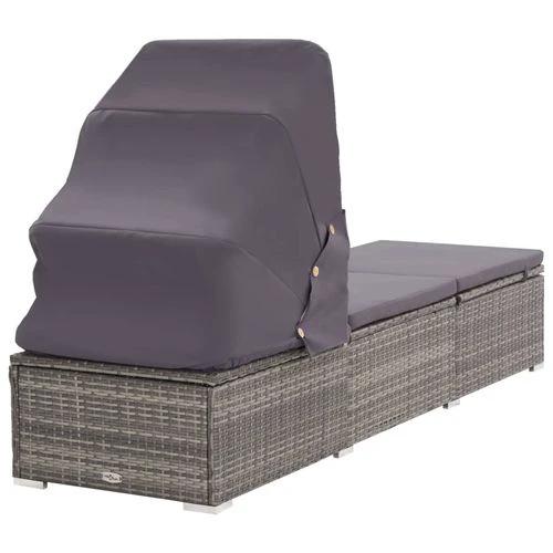 Sun Lounger with Canopy and Cushion Poly Rattan Grey by vidaXL
