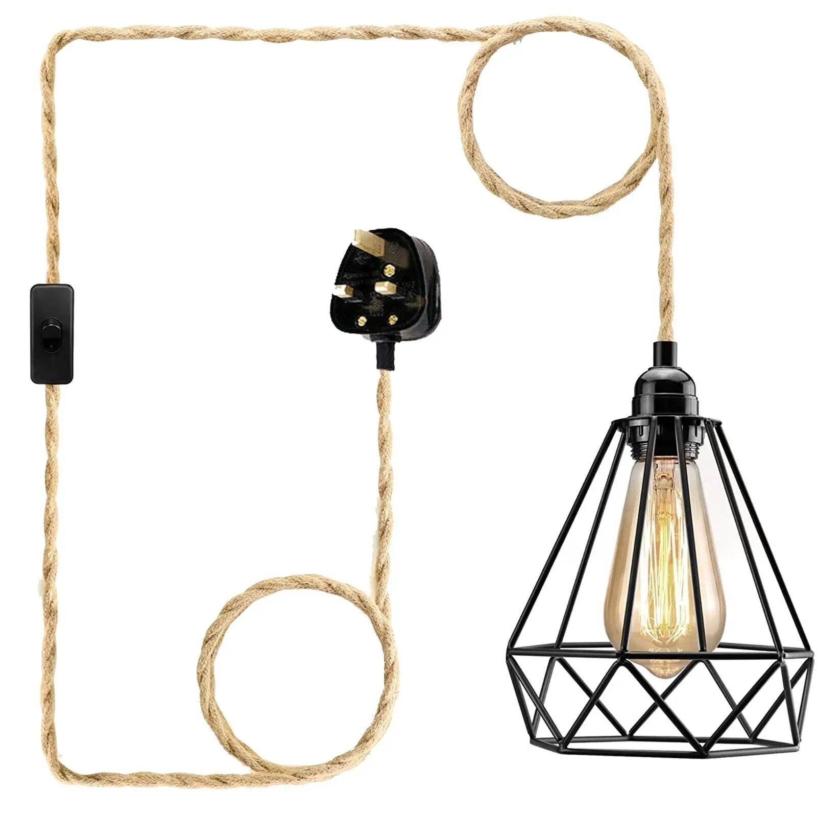 Ledsone Fabric Hemp Flex Cable kit Plug In Pendant Lamp Light E27 Fitting Vintage Lamp - Pendant Lights