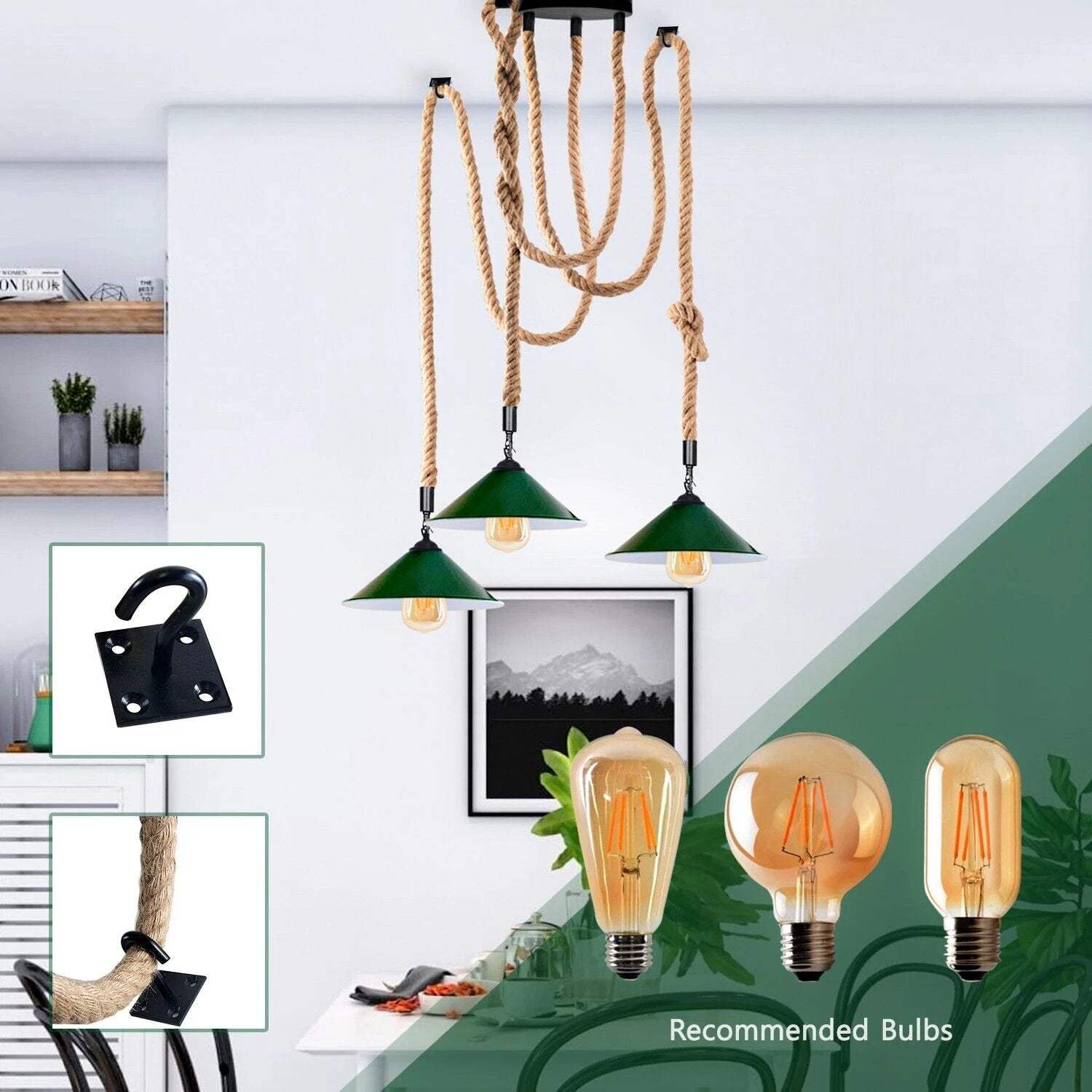Industrial Rope Pendant Lights ThreeLite E27 Glow by Ledsone