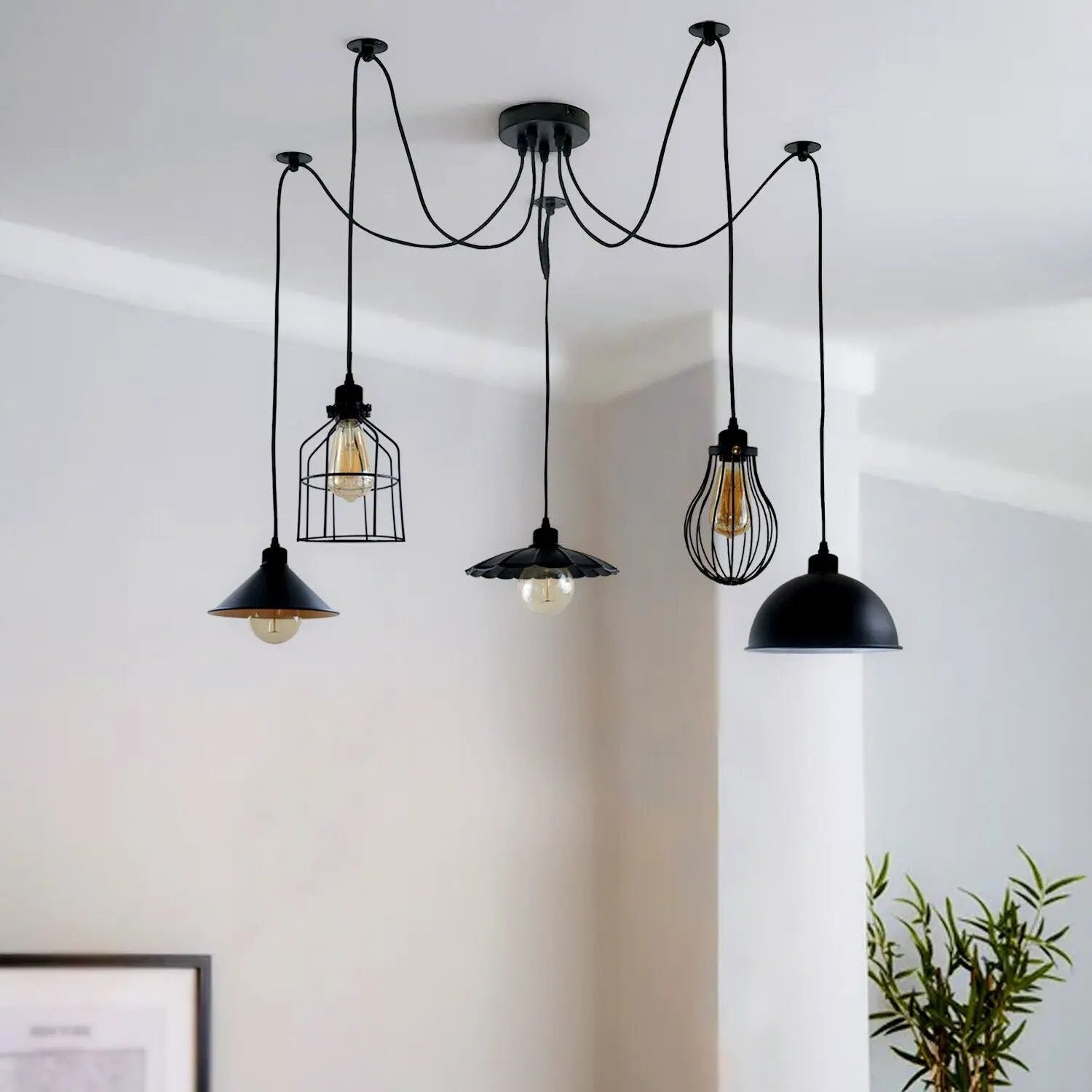 Ledsone 5Way Vintage Industrial Ceiling Lamp Shade Chandelier Retro Spider Pendant Light - Pendant Lights