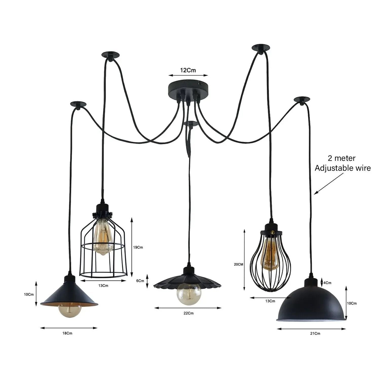Ledsone 5Way Vintage Industrial Ceiling Lamp Shade Chandelier Retro Spider Pendant Light - Pendant Lights
