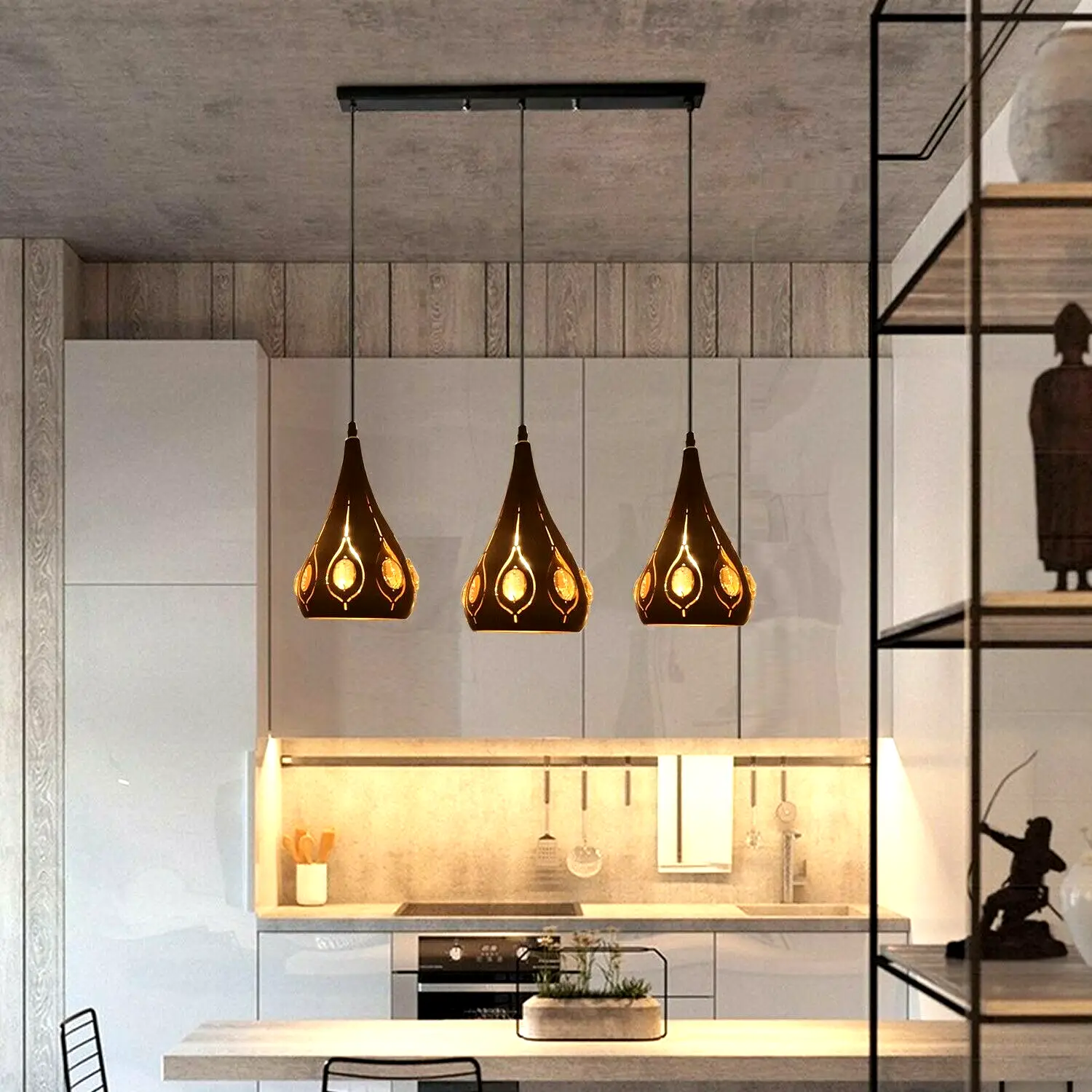 Ledsone Modern Retro Industrial Crystal Ceiling Light Shade 3Head Hanging Pendant Lights - Pendant Lights