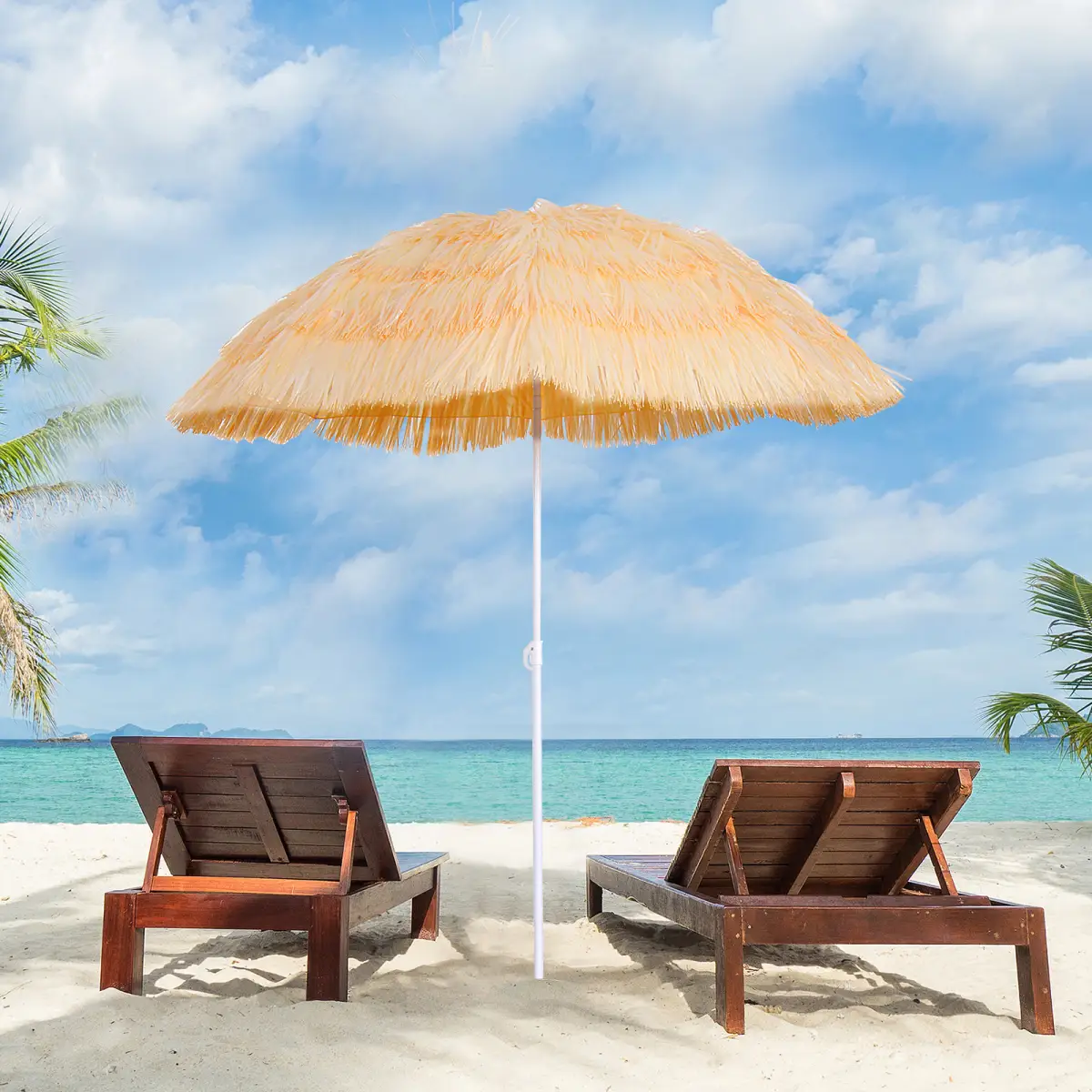 Outsunny Patio Hawaii Beach Sun Umbrella Sunshade Hawaiian Folding Tilting Parasol - Parasol