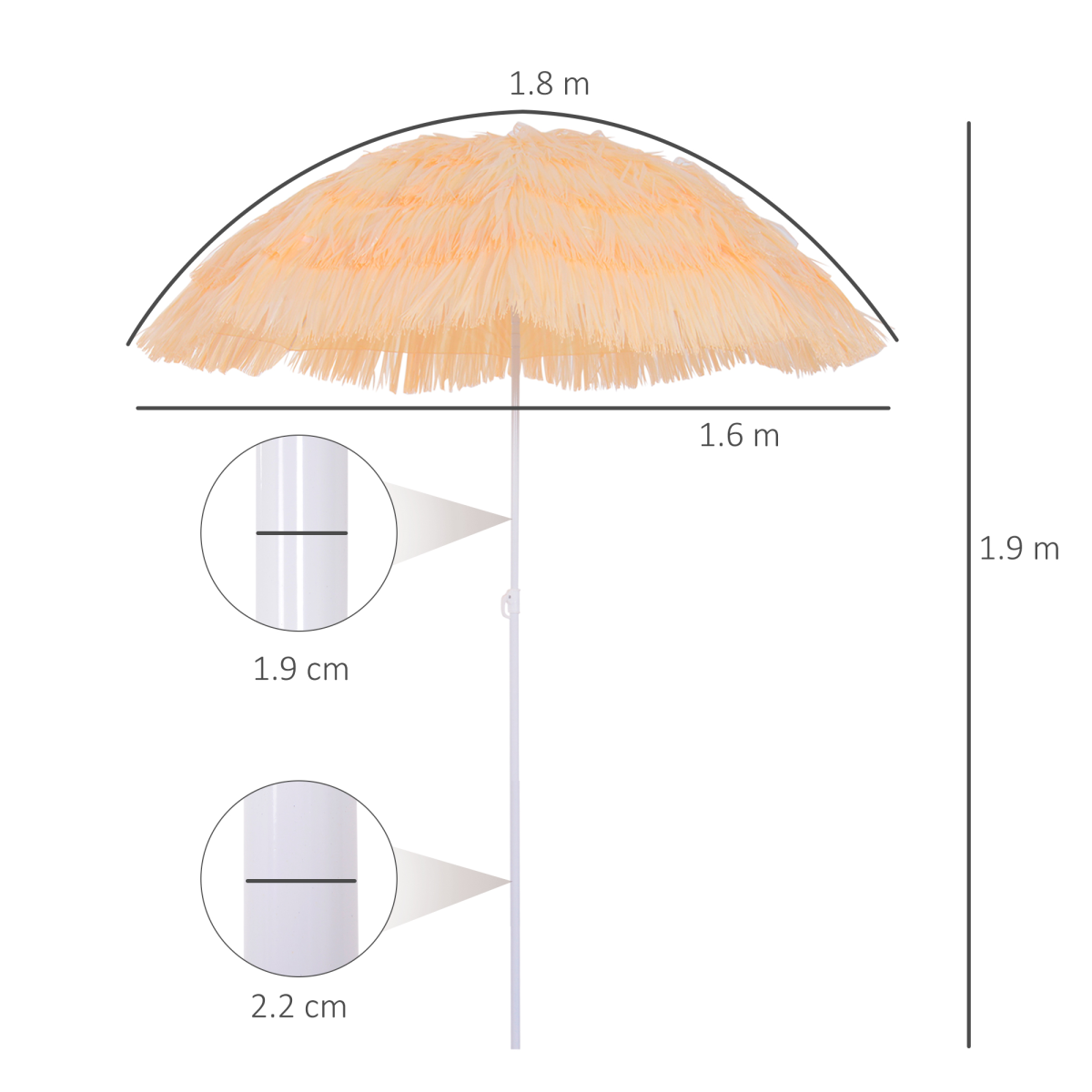 Outsunny Patio Hawaii Beach Sun Umbrella Sunshade Hawaiian Folding Tilting Parasol - Parasol