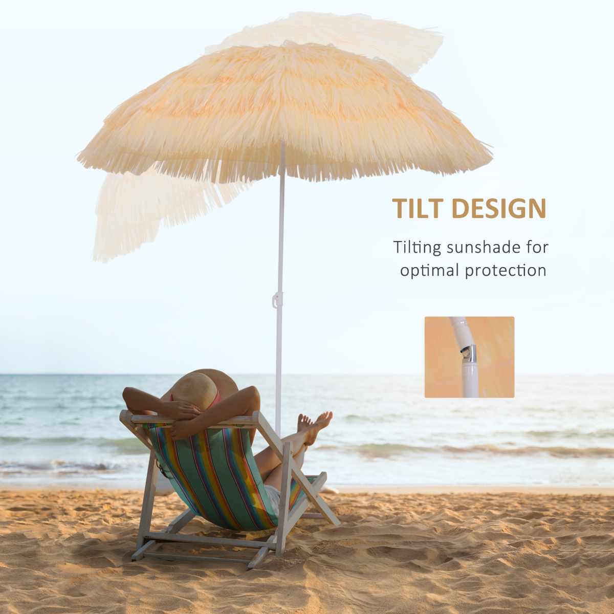 Outsunny Patio Hawaii Beach Sun Umbrella Sunshade Hawaiian Folding Tilting Parasol - Parasol