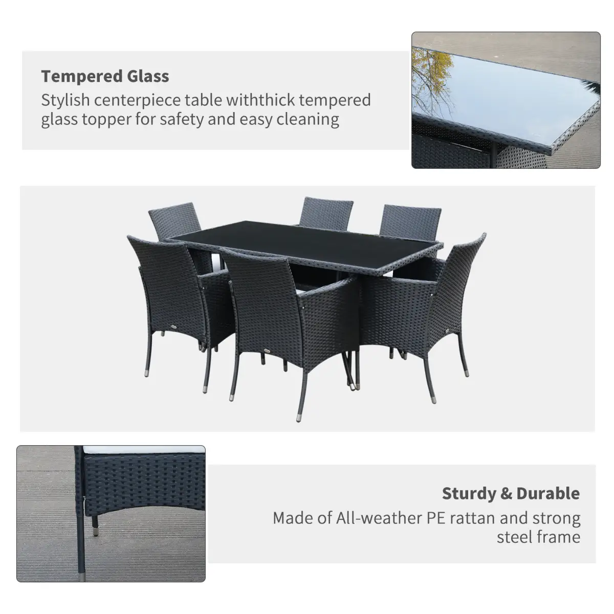 Outsunny Rattan Garden Furniture Dining Set 6-seater Patio Rectangular Table Cube Chairs - Garden Set