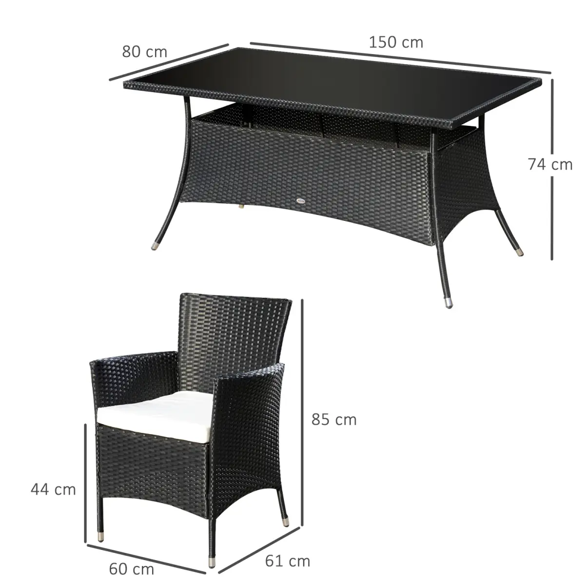 Outsunny Rattan Garden Furniture Dining Set 6-seater Patio Rectangular Table Cube Chairs - Garden Set