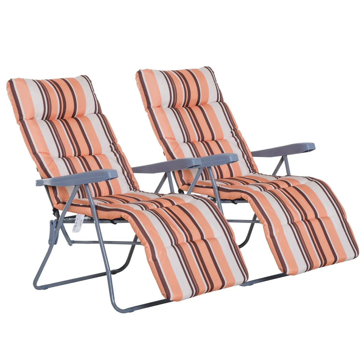 Outsunny 2 Outdoor Sun Recliners Loungers Folding Multi Position Relaxers Chair & Cushion - Sun Lounger