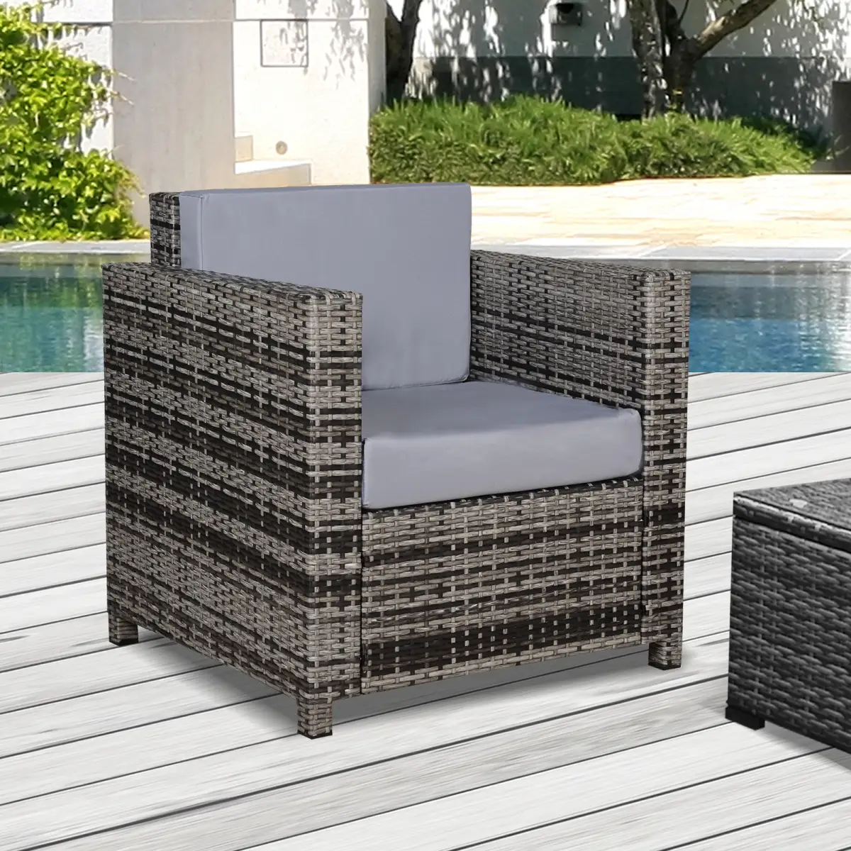 Outsunny Rattan Outdoor Garden Single Sofa Armchair - Garden Sofa Sets