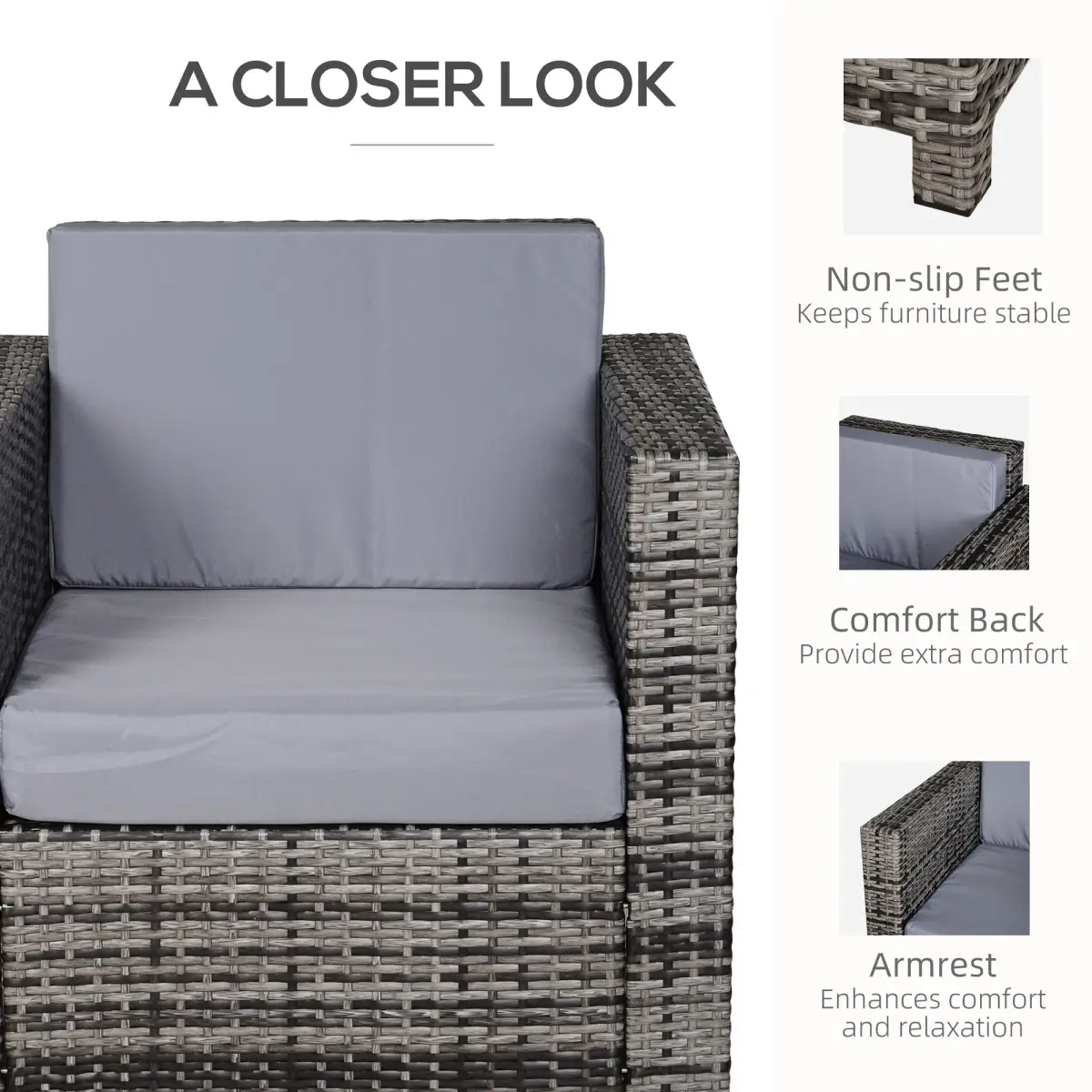 Outsunny Rattan Outdoor Garden Single Sofa Armchair - Garden Sofa Sets