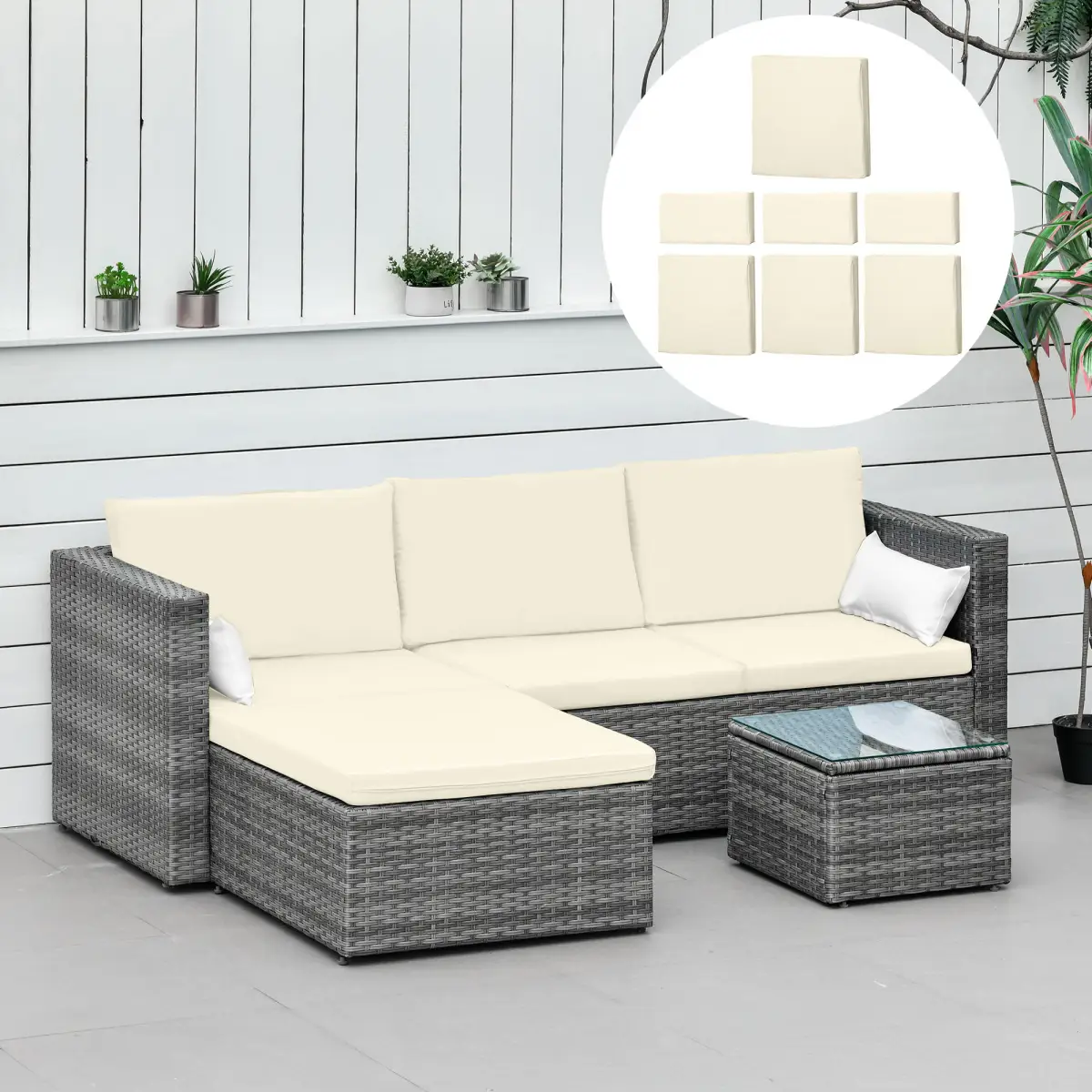 Outsunny Rattan Garden Wicker Patio Furniture Cushion Cover Sofa Cover Replacement - Cover