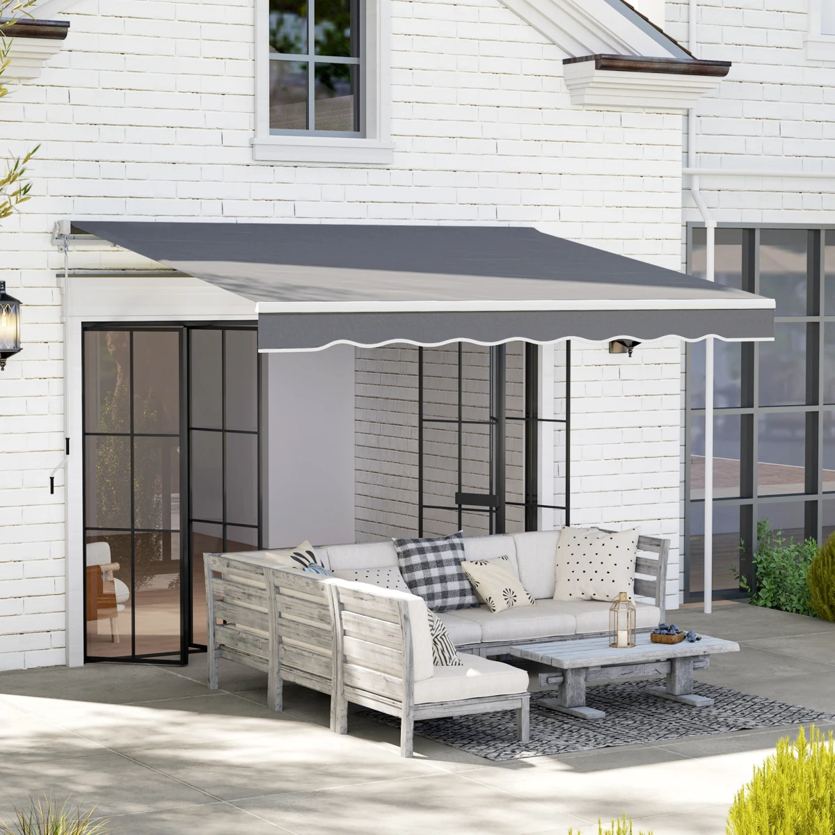 Outsunny Outsunny Retractable Sun Shade Awning 2.5m by 2m Manual Outdoor Patio Balcony Canopy - Cover
