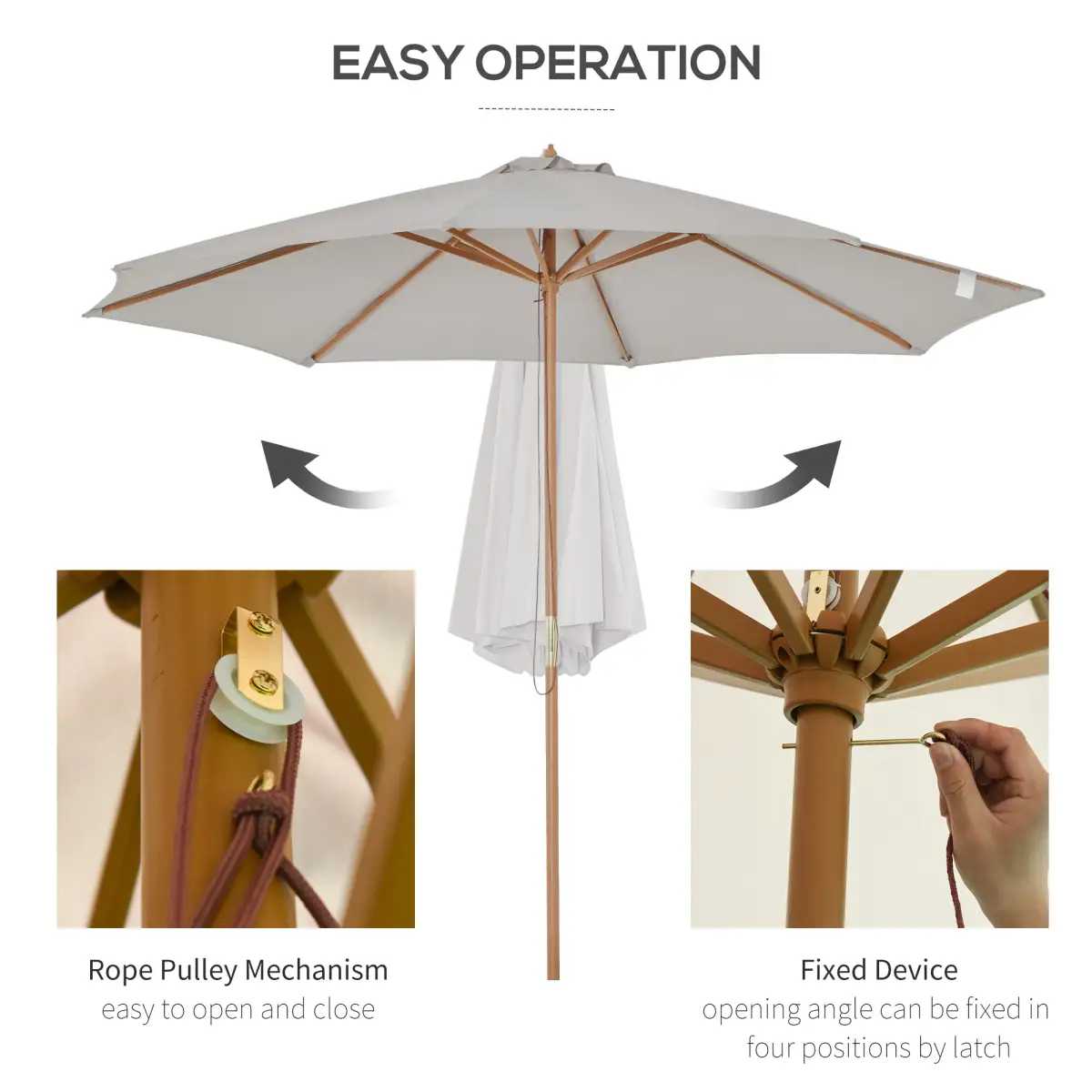 Outsunny 10'x8.2'H Bamboo Wooden Round Market Patio Sun Umbrella Parasol Sunshade Canopy - Parasol