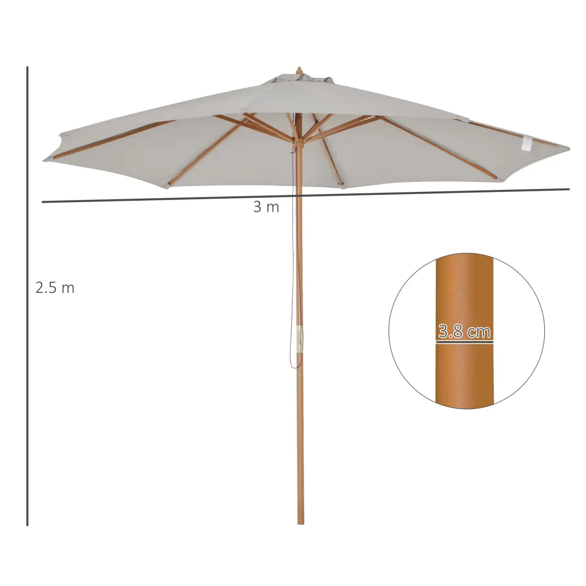 Outsunny 10'x8.2'H Bamboo Wooden Round Market Patio Sun Umbrella Parasol Sunshade Canopy - Parasol
