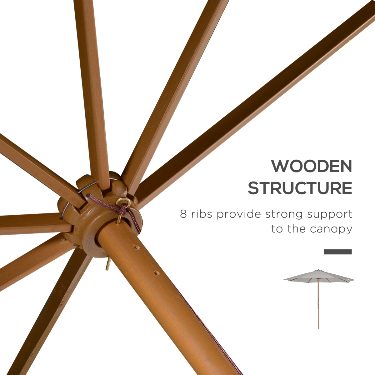 Outsunny 10'x8.2'H Bamboo Wooden Round Market Patio Sun Umbrella Parasol Sunshade Canopy - Parasol