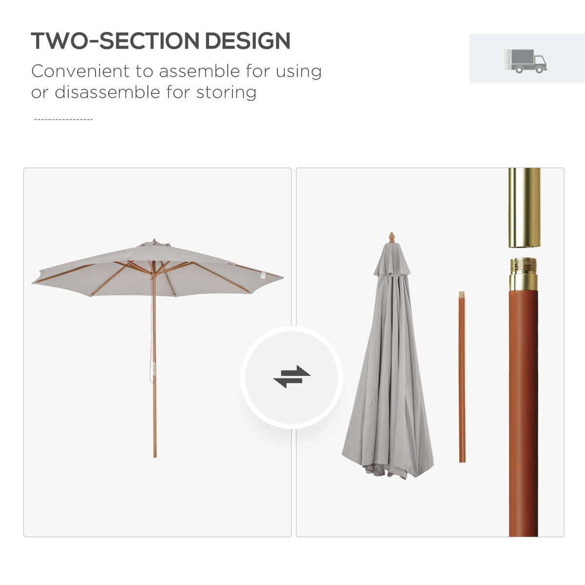 Outsunny 10'x8.2'H Bamboo Wooden Round Market Patio Sun Umbrella Parasol Sunshade Canopy - Parasol