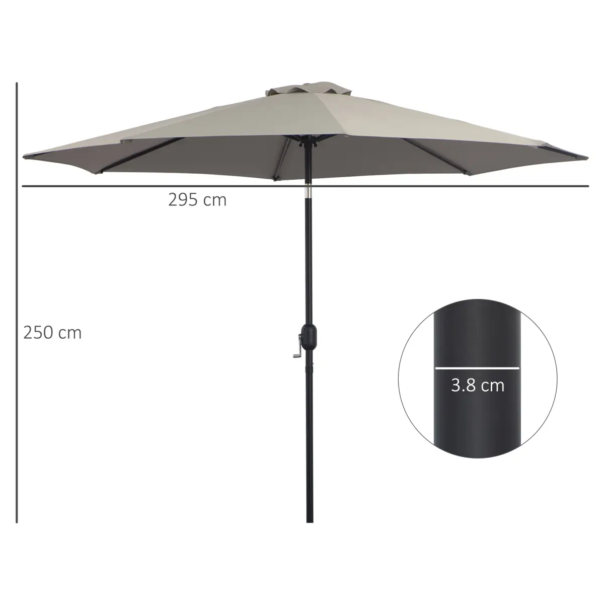 Outsunny Steel Frame Round Market Patio Sun Umbrella Parasol Sunshade Canopy 3x2.45m - Parasol