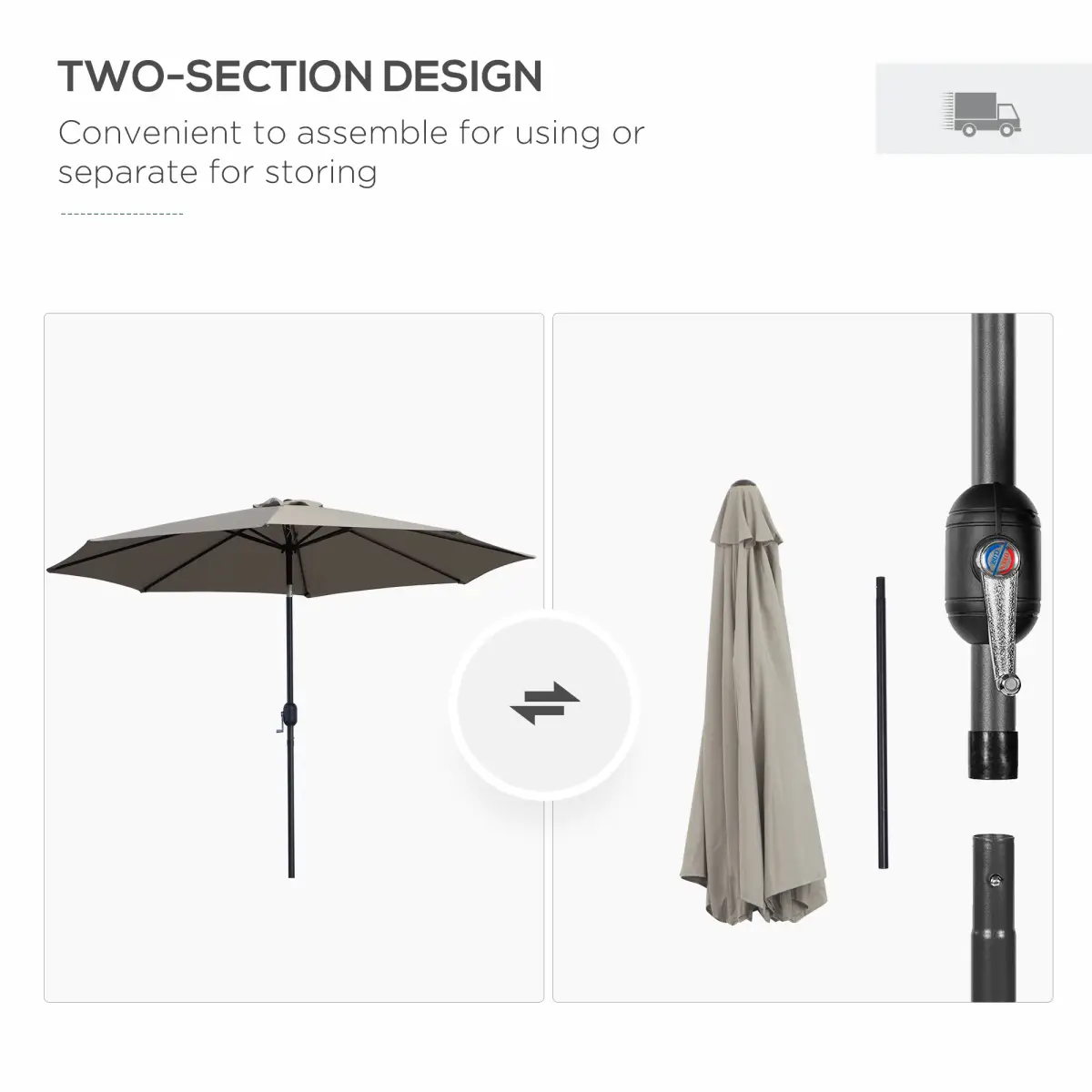 Outsunny Steel Frame Round Market Patio Sun Umbrella Parasol Sunshade Canopy 3x2.45m - Parasol