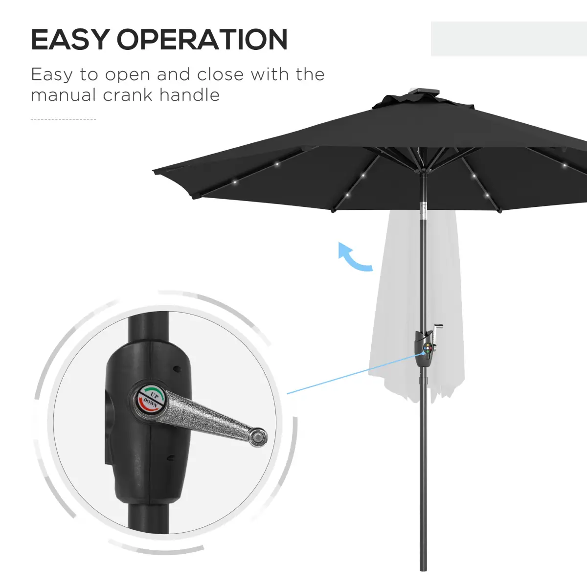 Outsunny Garden 24 LED Light Parasol Outdoor Tilt Sun Umbrella Patio Club Party Sunshade - Parasol