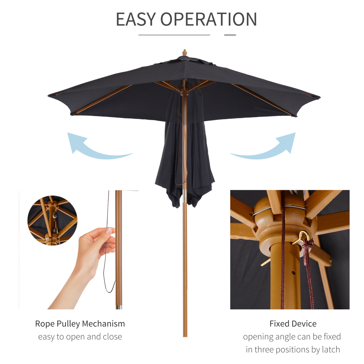 Outsunny 2.5m Wooden Garden Patio Parasol Umbrella - Parasol