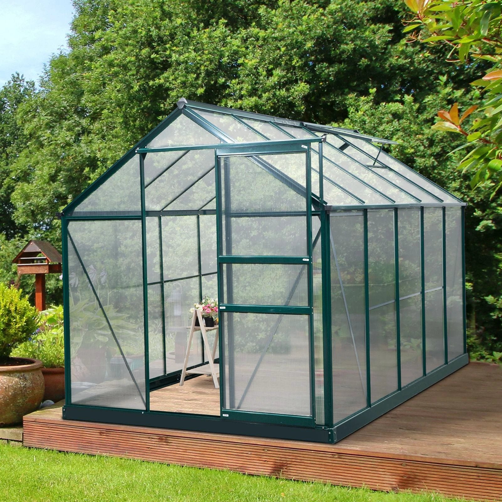 Outsunny Clear Large Walk-In Greenhouse Garden Plants Grow Galvanized Base, Slide Door - Greenhouse
