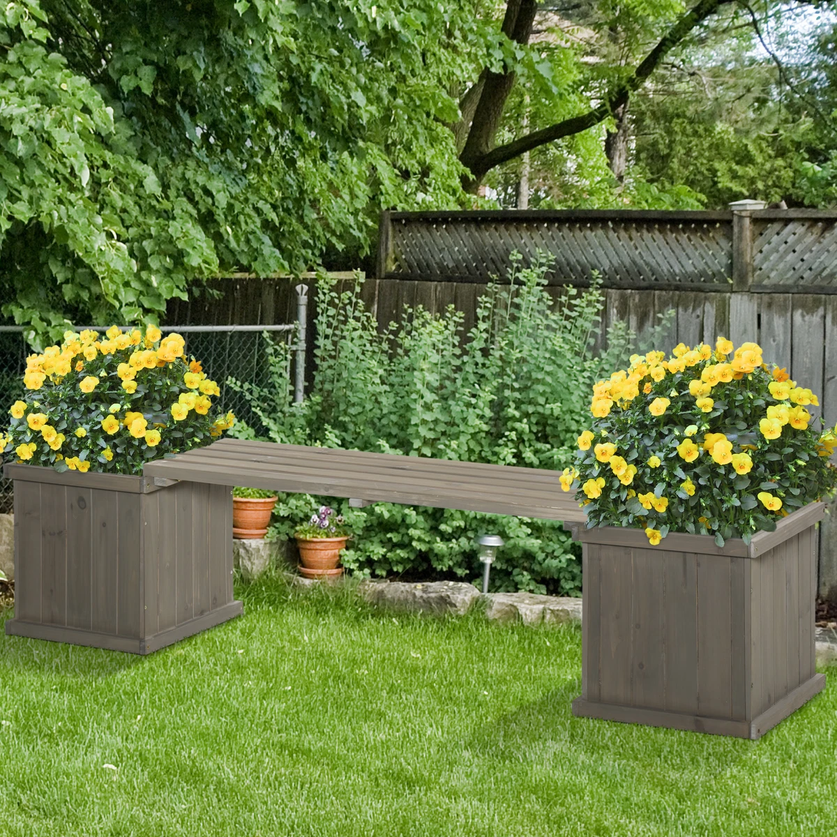 Outsunny Outsunny Garden Planter Bench Dual Planter Raised Patio - Planters