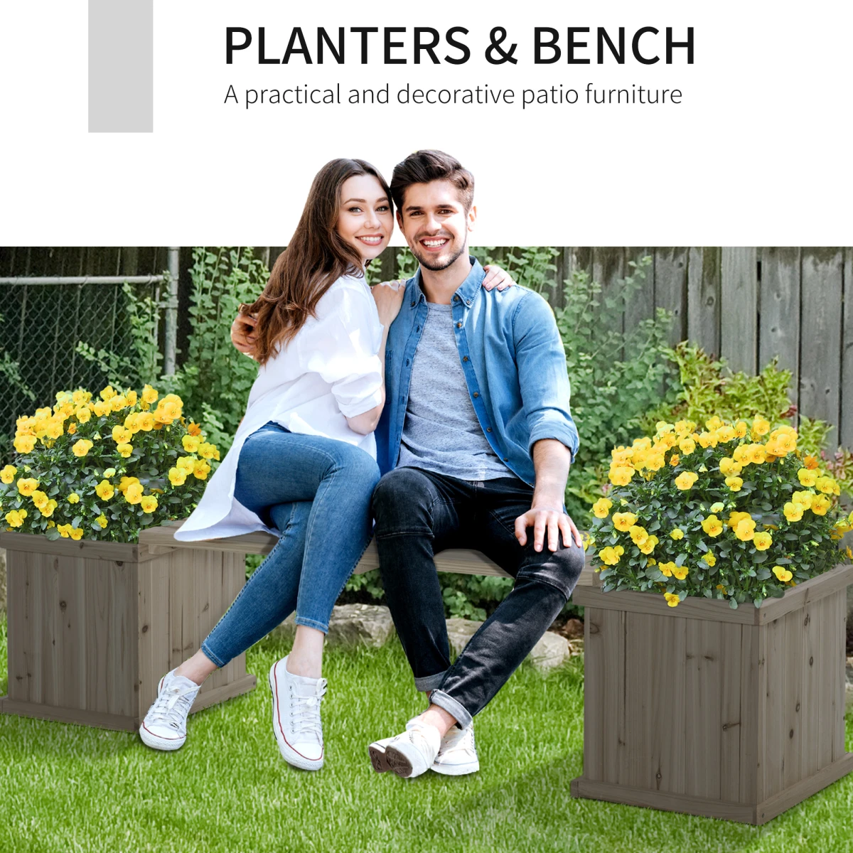 Outsunny Outsunny Garden Planter Bench Dual Planter Raised Patio - Planters
