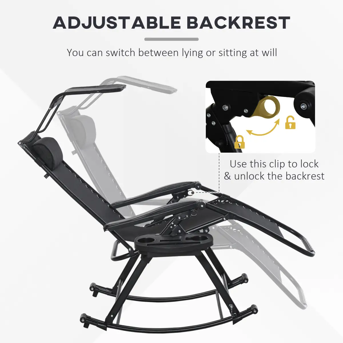 Outsunny Folding Recliner Chair Outdoor Lounge Rocker Zero-Gravity Seat - Sun Lounger
