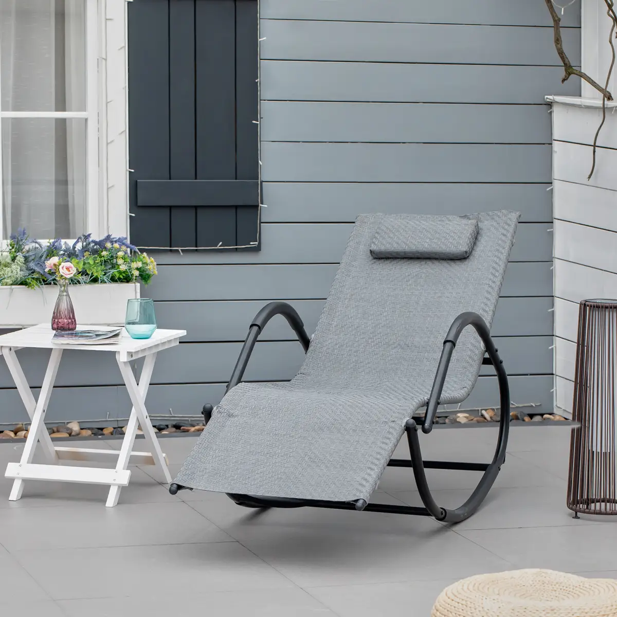 Outsunny Zero Gravity Rocking Lounge Chair Patio Rocker Removable Pillow, Recliner Seat - Sun Lounger