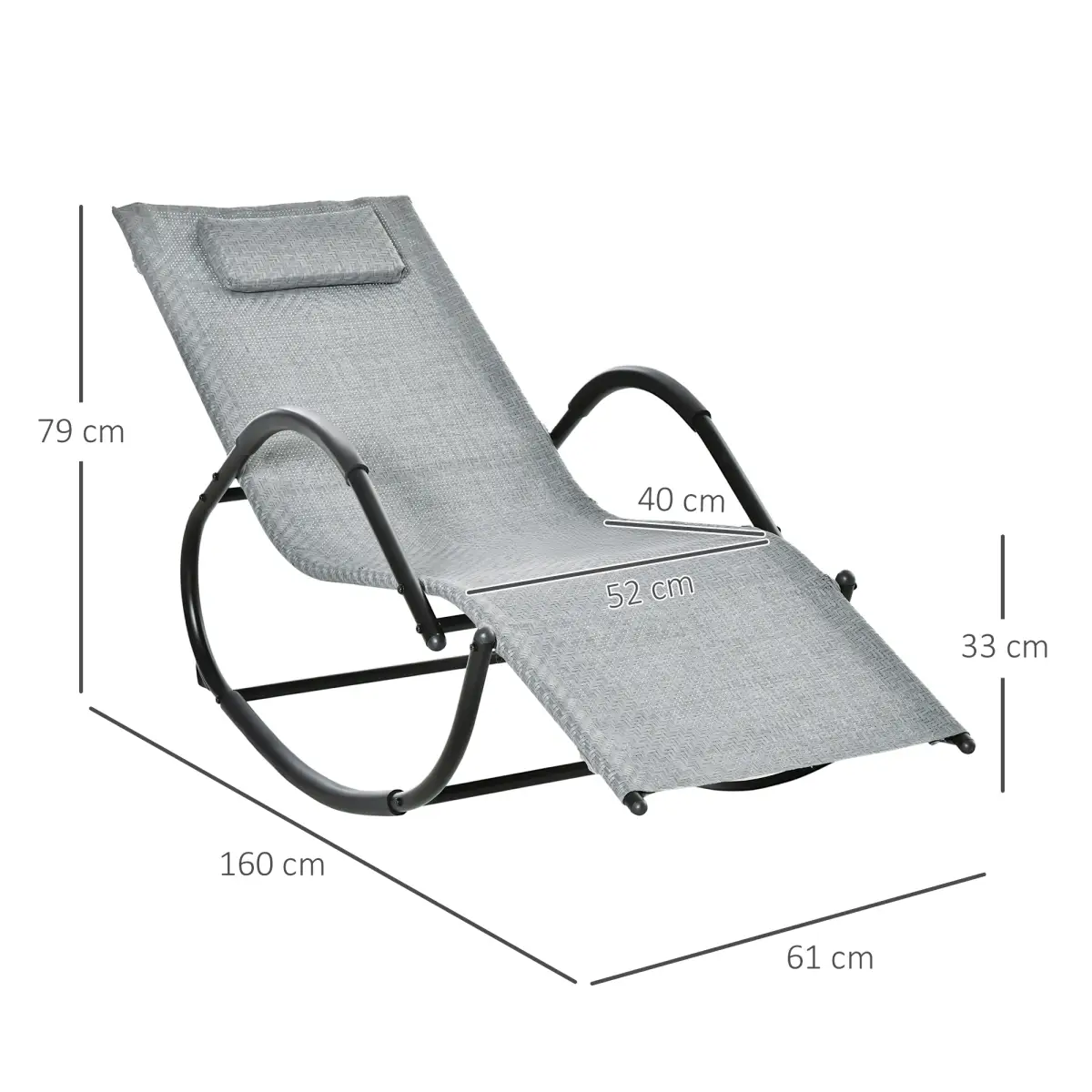 Outsunny Zero Gravity Rocking Lounge Chair Patio Rocker Removable Pillow, Recliner Seat - Sun Lounger